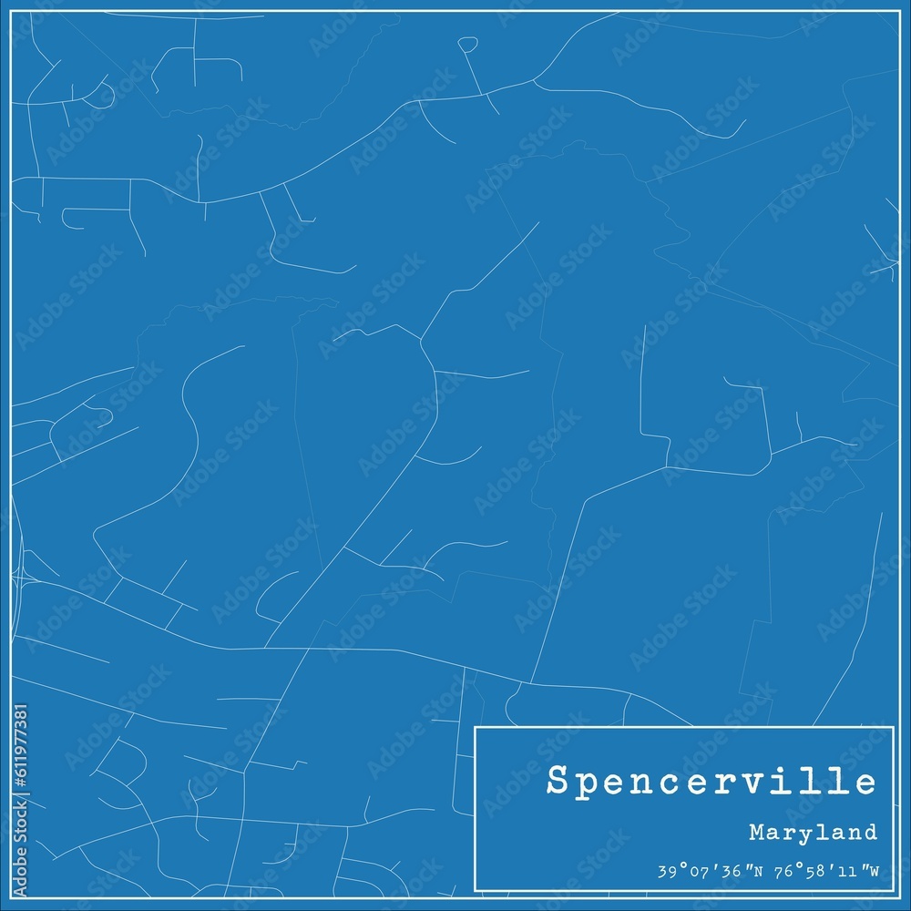 Blueprint US city map of Spencerville, Maryland.