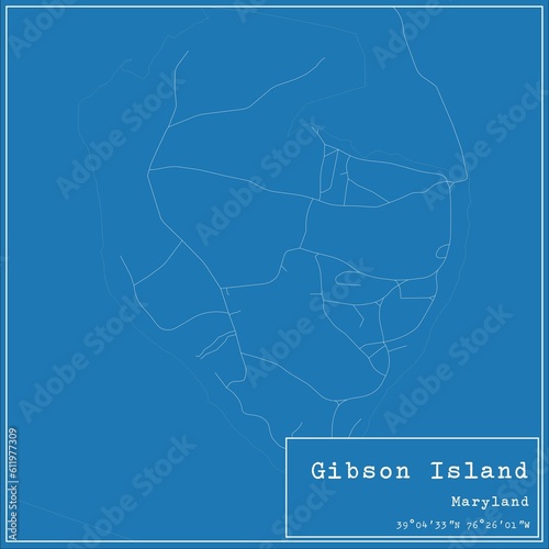 Blueprint US city map of Gibson Island, Maryland.