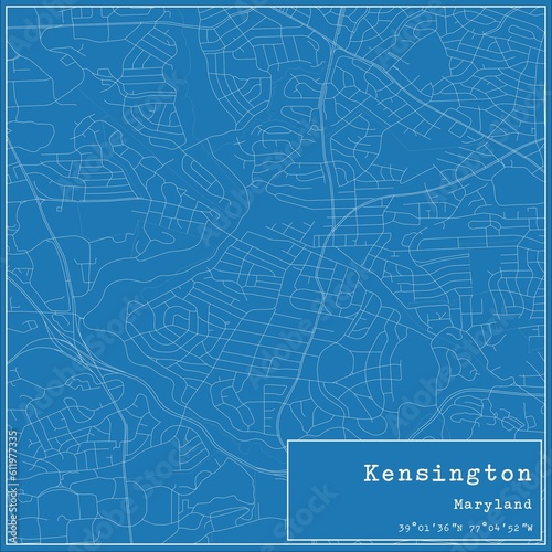 Blueprint US city map of Kensington, Maryland.