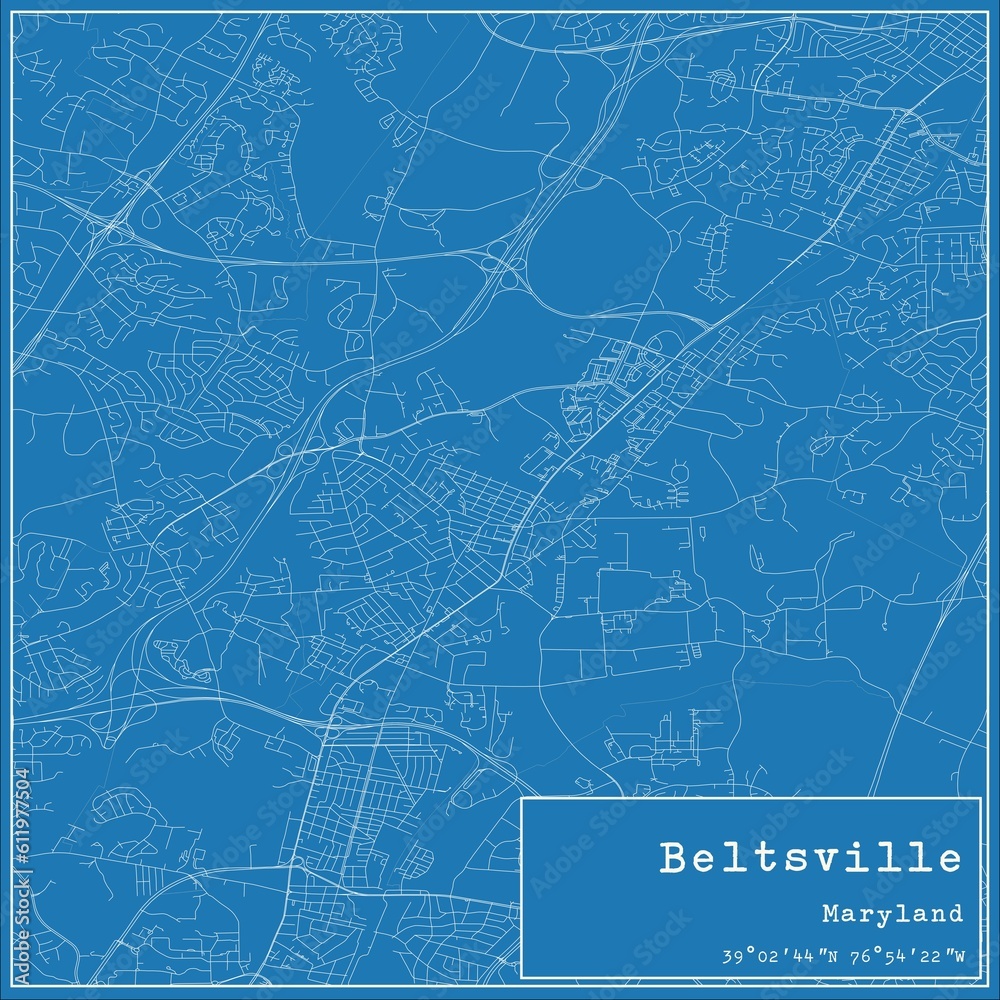 Blueprint US city map of Beltsville, Maryland.