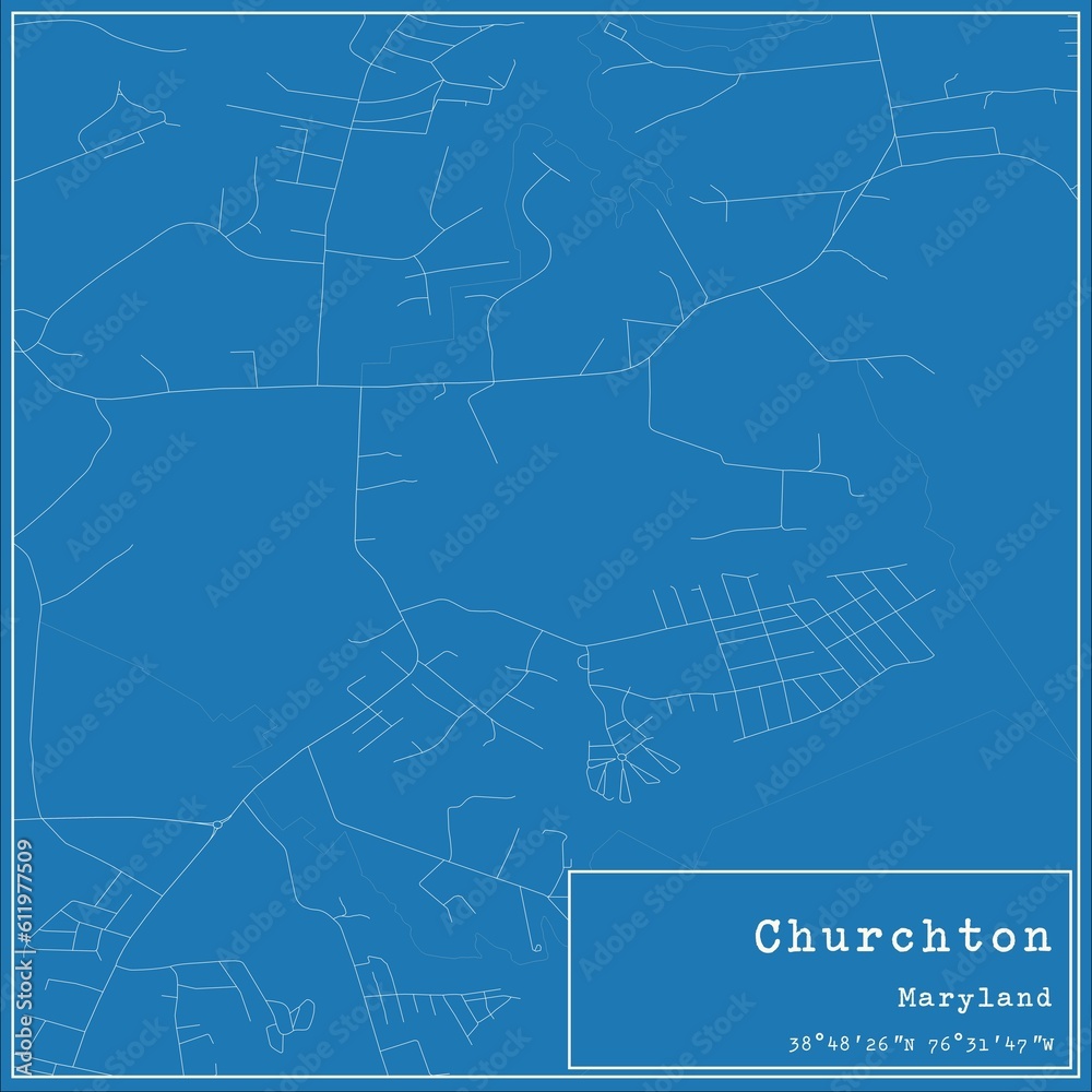 Blueprint US city map of Churchton, Maryland.