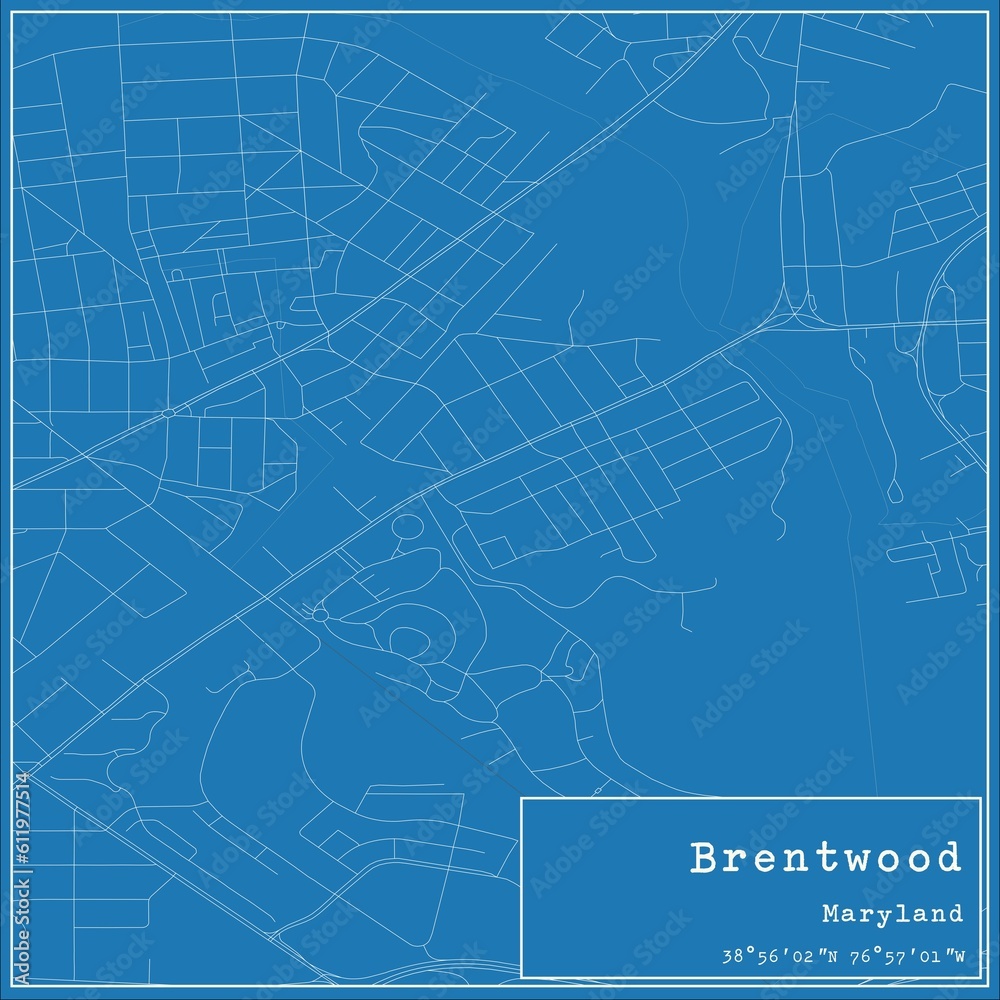 Blueprint US city map of Brentwood, Maryland.