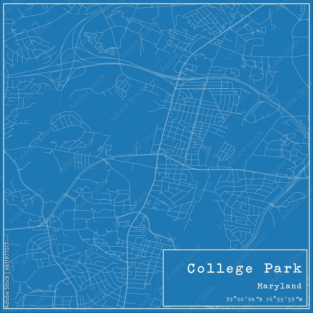 Blueprint US city map of College Park, Maryland.