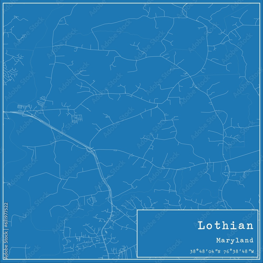 Blueprint US city map of Lothian, Maryland.