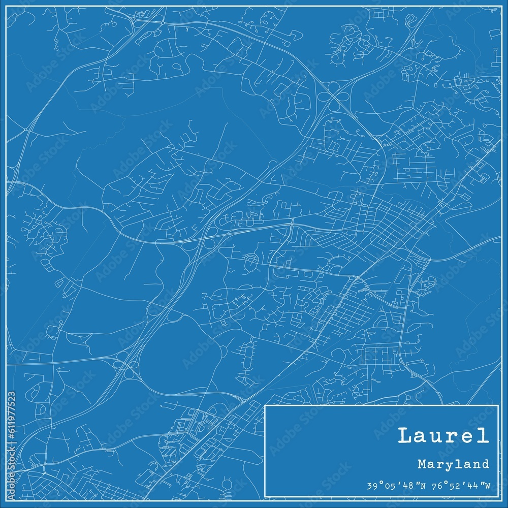 Blueprint US city map of Laurel, Maryland.