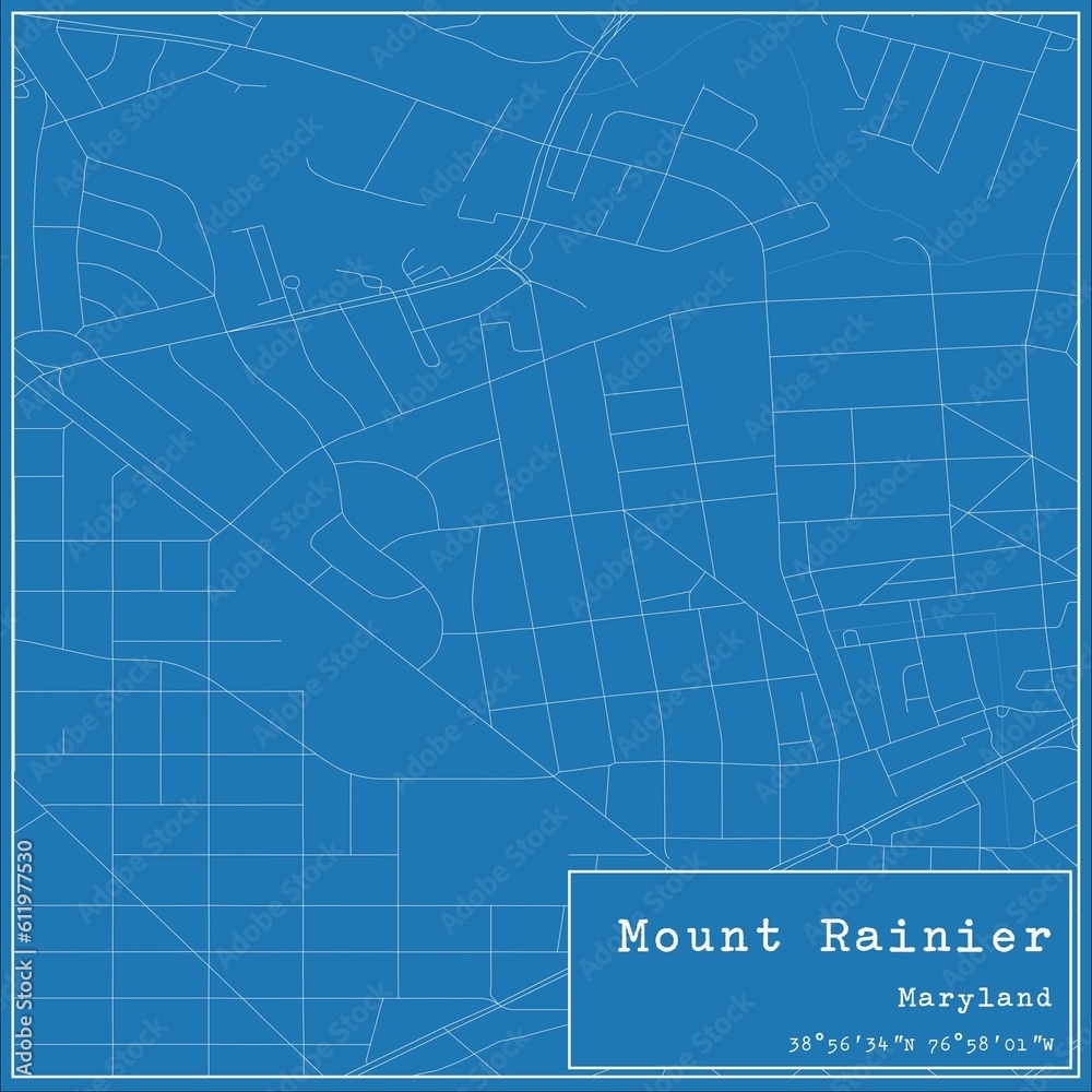 Blueprint US city map of Mount Rainier, Maryland.