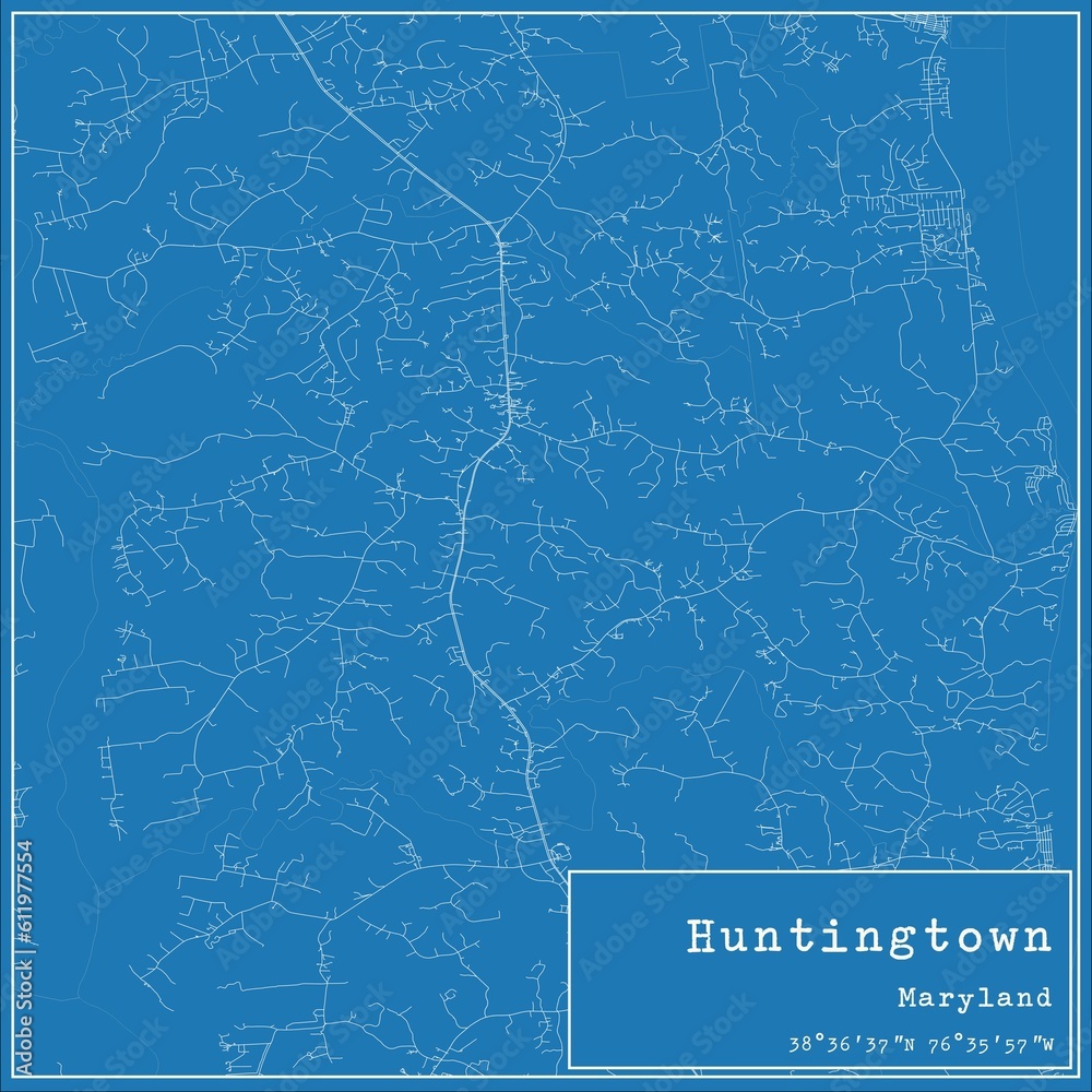 Blueprint US city map of Huntingtown, Maryland.