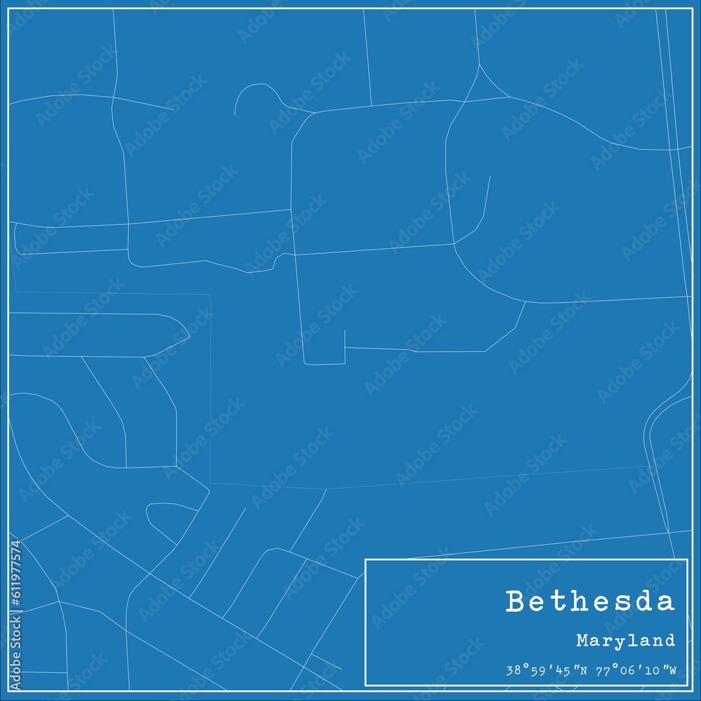 Blueprint US city map of Bethesda, Maryland.