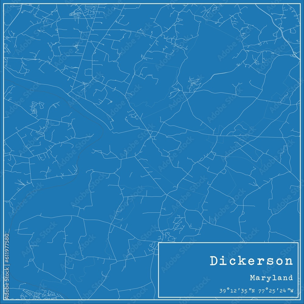 Blueprint US city map of Dickerson, Maryland.