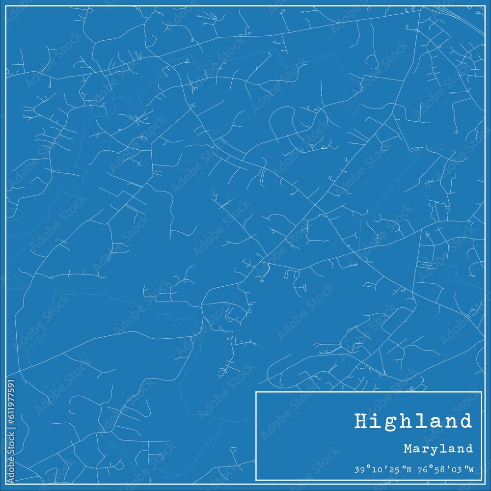 Blueprint US city map of Highland, Maryland.