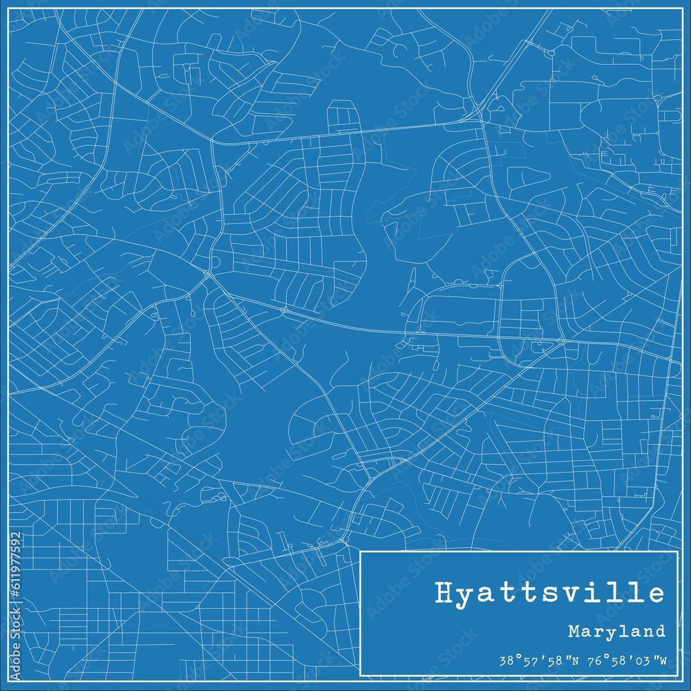 Blueprint US city map of Hyattsville, Maryland.