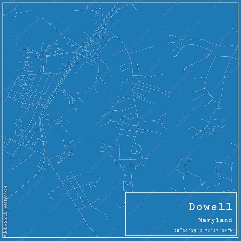 Blueprint US city map of Dowell, Maryland.