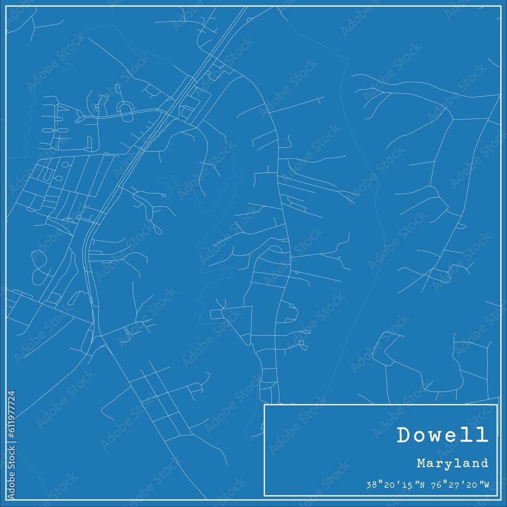 Fototapeta premium Blueprint US city map of Dowell, Maryland.