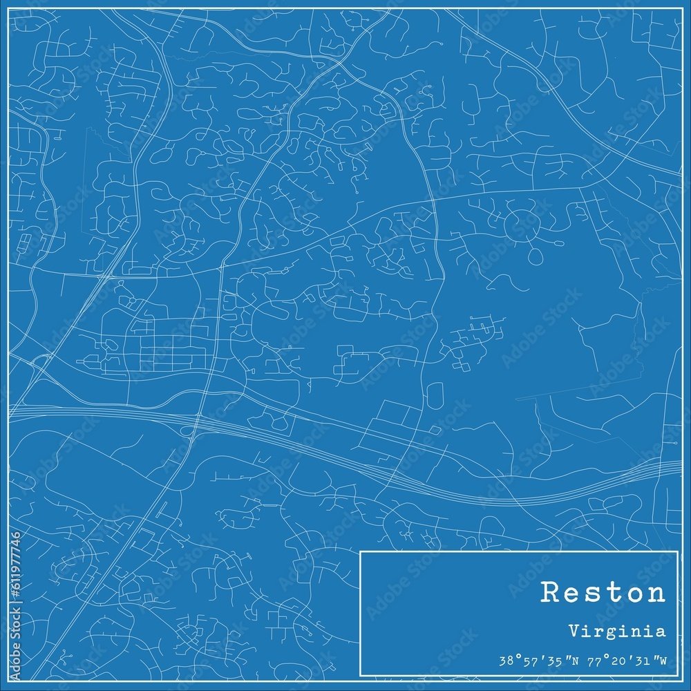 Blueprint US city map of Reston, Virginia.