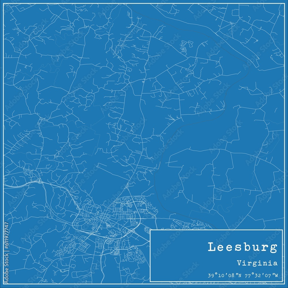 Blueprint US city map of Leesburg, Virginia.