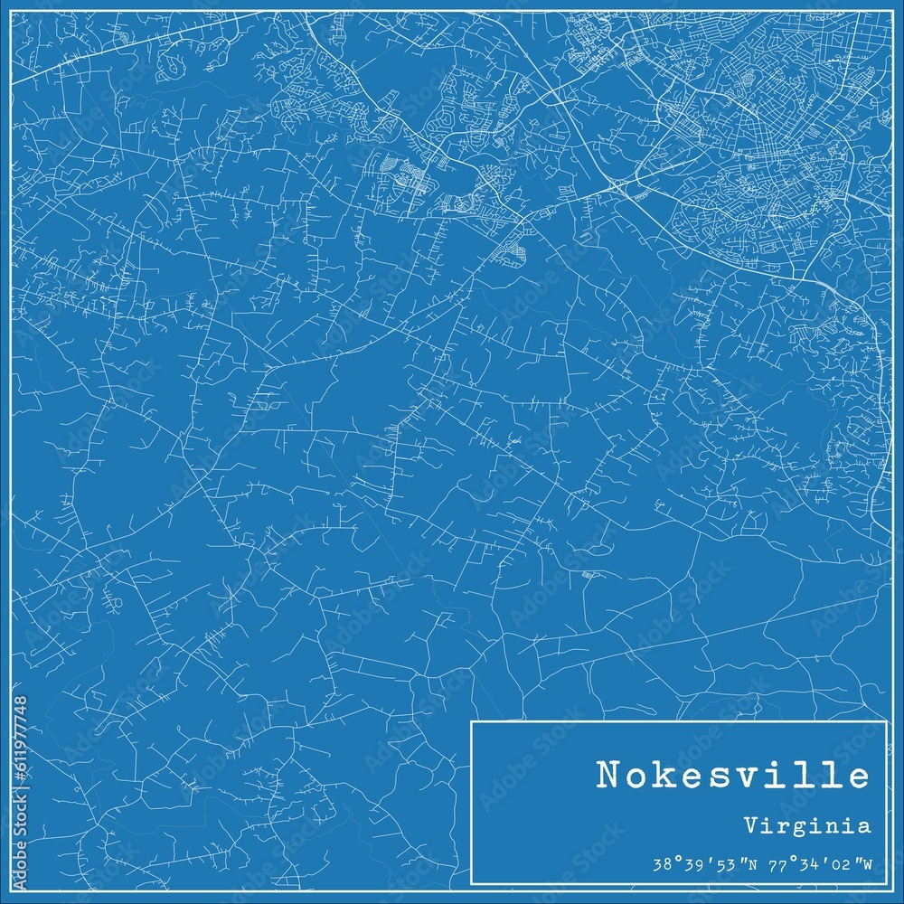 Blueprint US city map of Nokesville, Virginia.