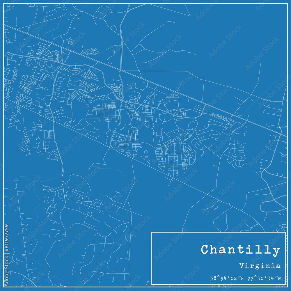 Blueprint US city map of Chantilly, Virginia.