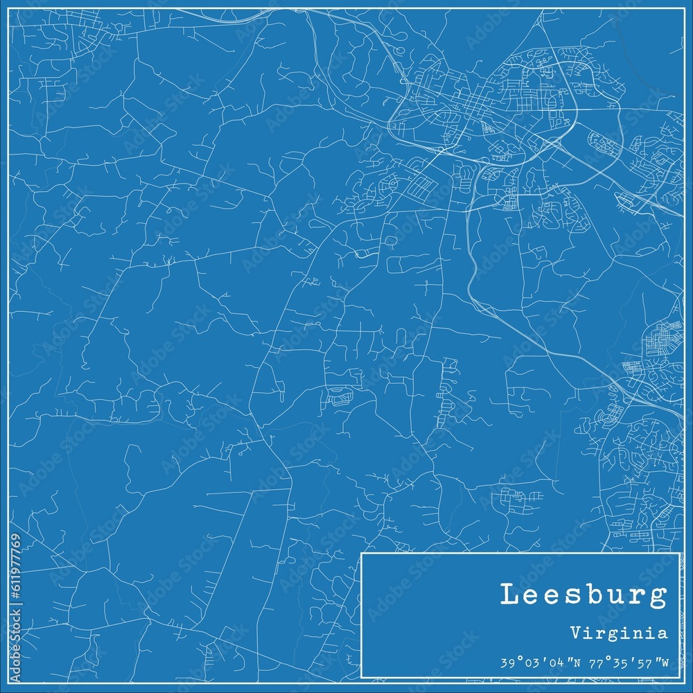 Blueprint US city map of Leesburg, Virginia.