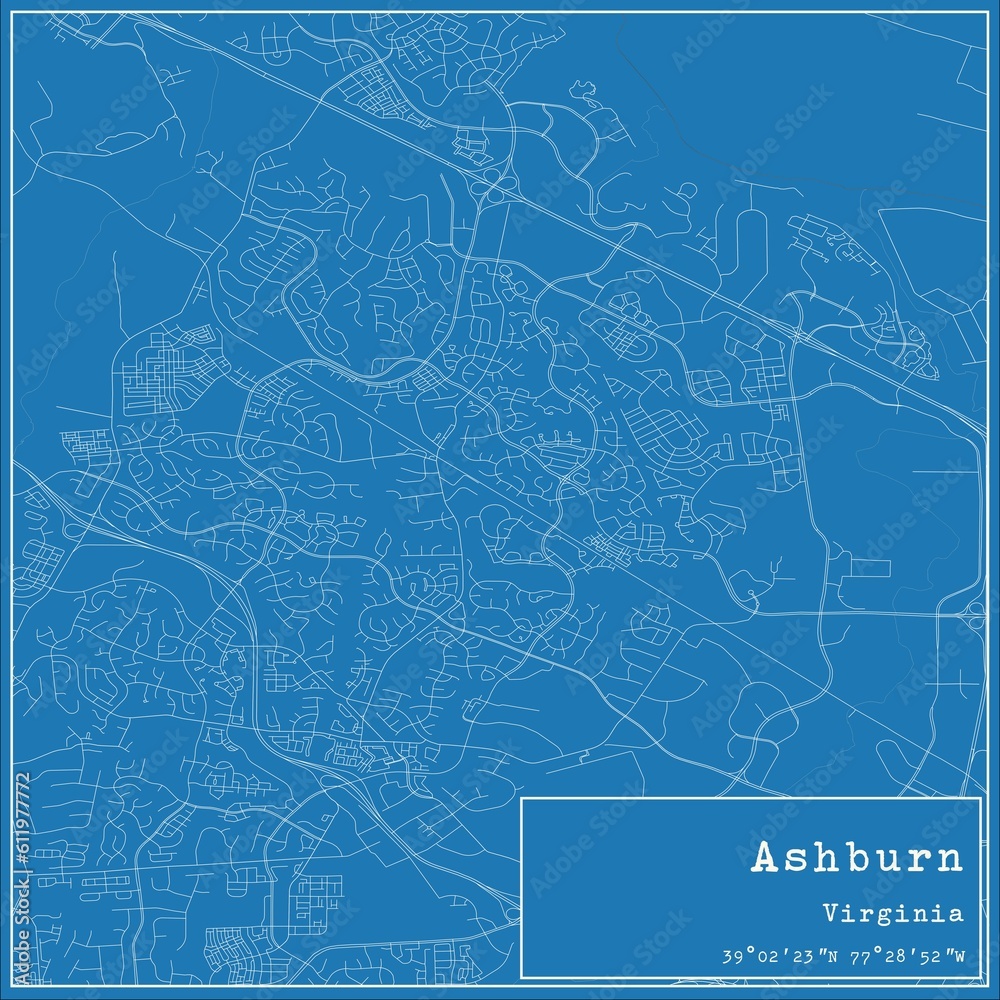 Blueprint US city map of Ashburn, Virginia.