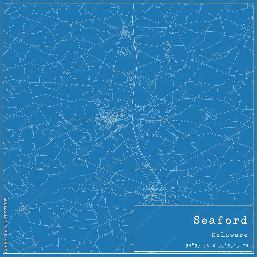 Blueprint US city map of Seaford, Delaware.