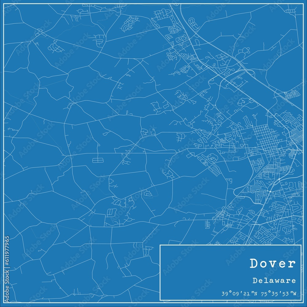 Blueprint US city map of Dover, Delaware.