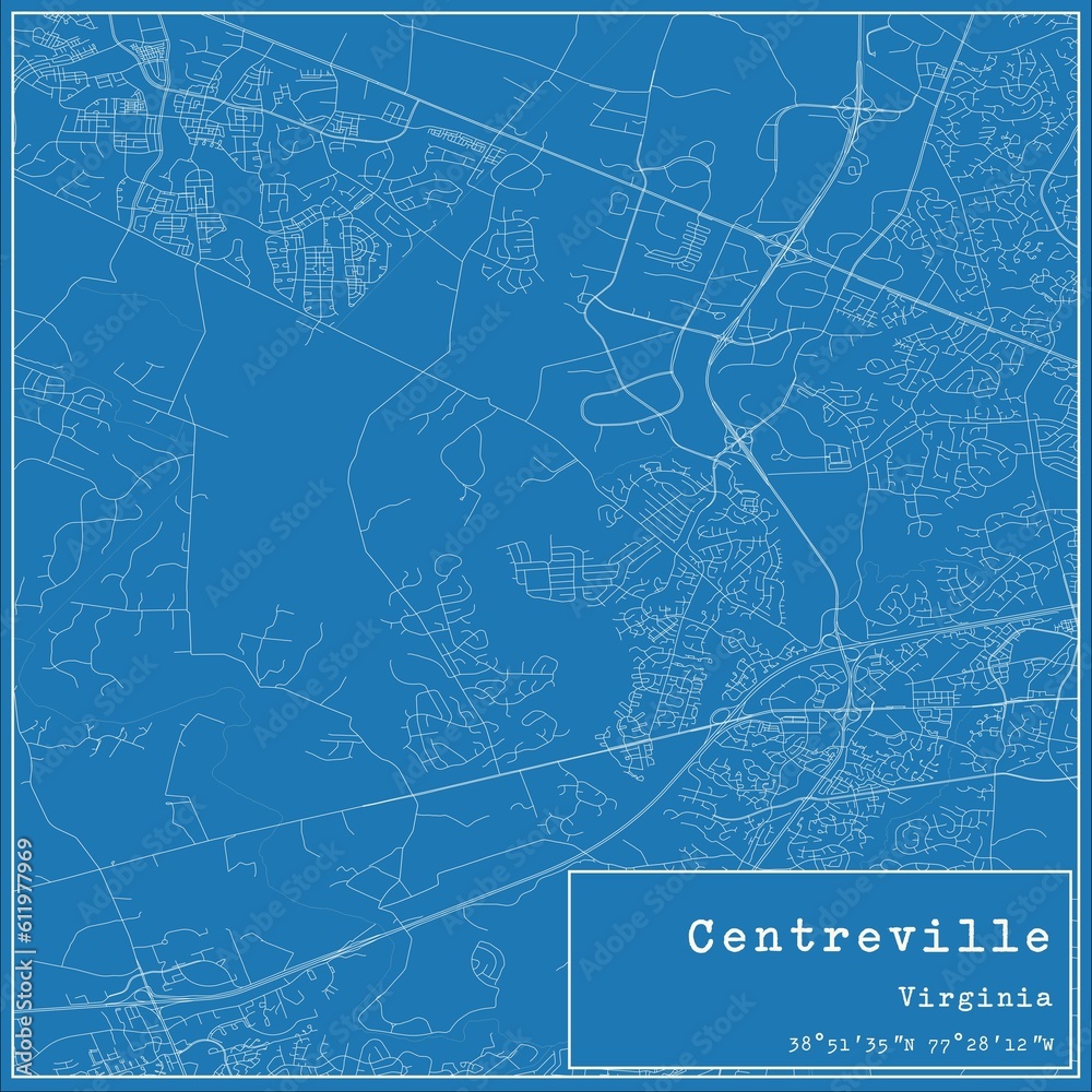 Blueprint US city map of Centreville, Virginia.