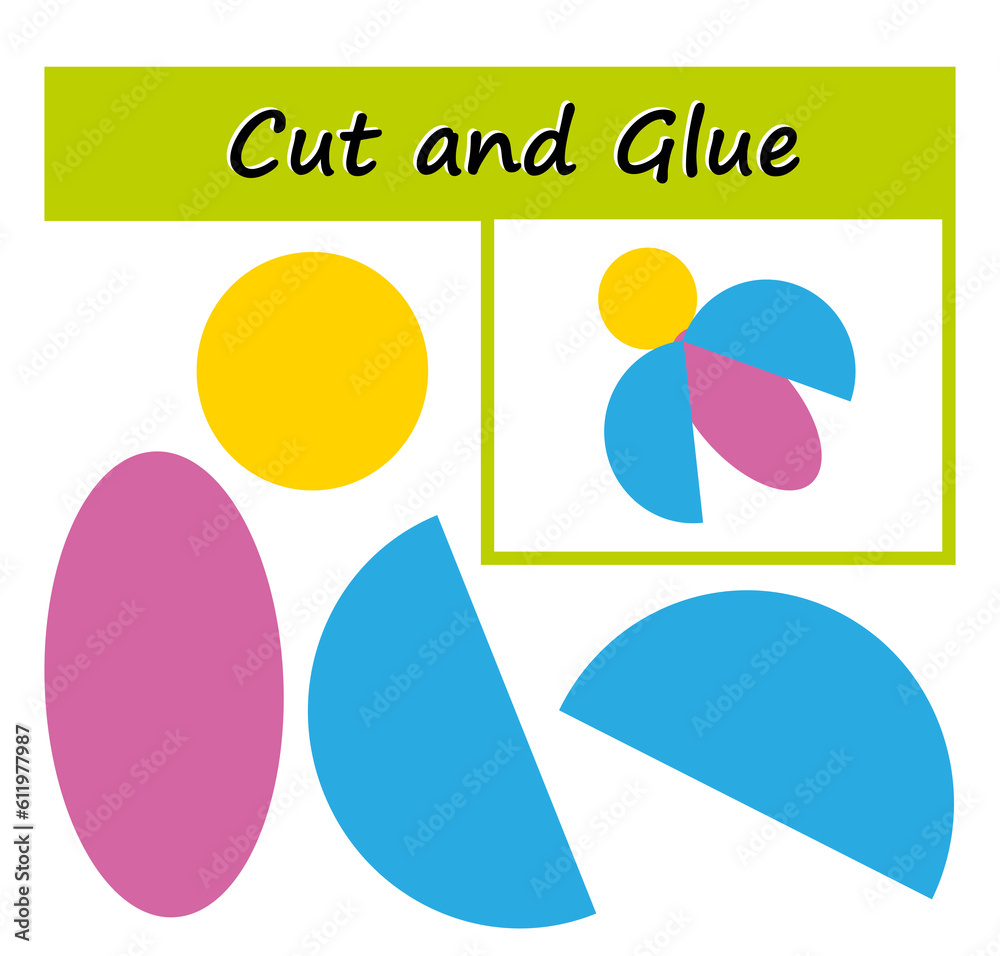 Educational paper game. Cut parts of the image and glue on the paper. DIY worksheet. Vector illustration of cartoon bug. Educational paper game. Cut parts of the image and glue on the paper. DIY worksheet. Vector illustration of cartoon bug.
