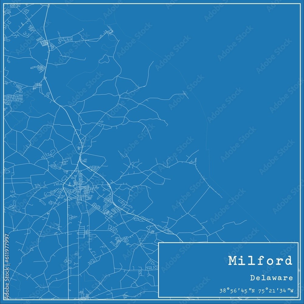 Blueprint US city map of Milford, Delaware.