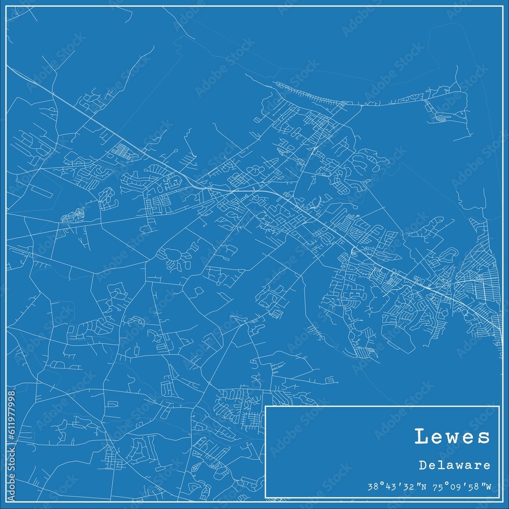 Blueprint US city map of Lewes, Delaware.