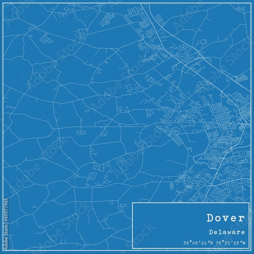 Blueprint US city map of Dover, Delaware.
