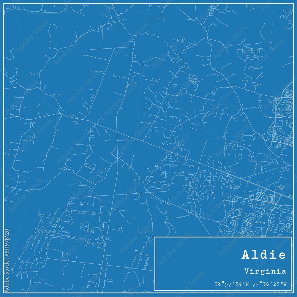 Blueprint US city map of Aldie, Virginia.