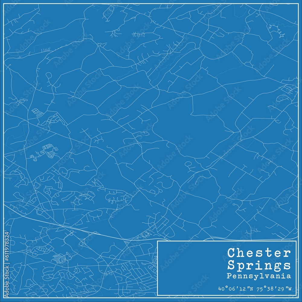 Blueprint US city map of Chester Springs, Pennsylvania.