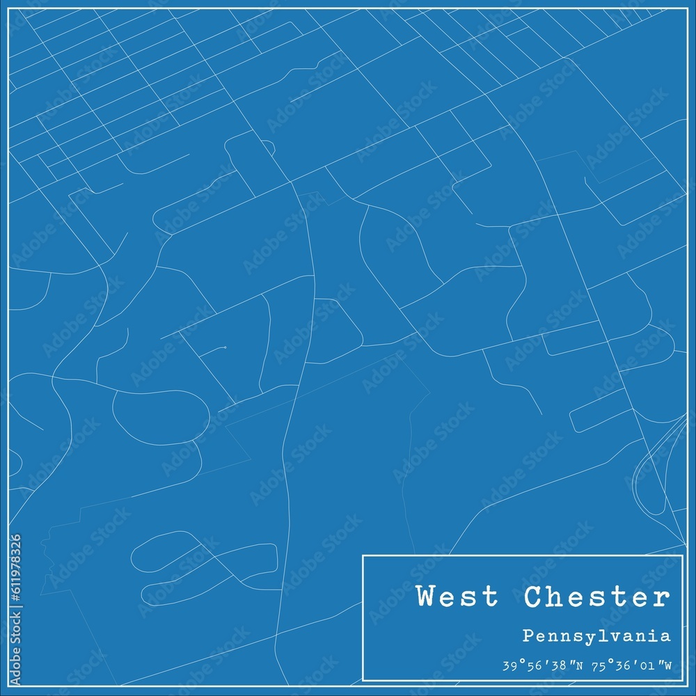 Blueprint US city map of West Chester, Pennsylvania.