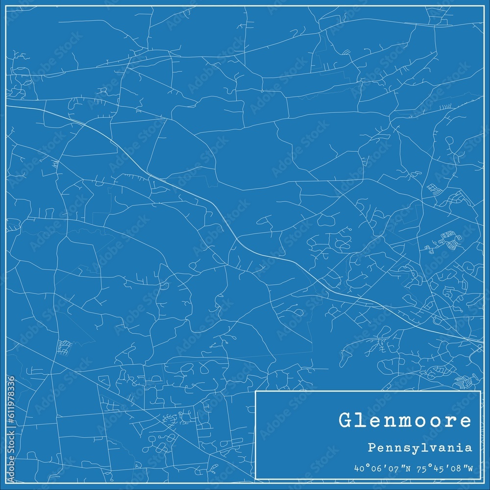 Blueprint US city map of Glenmoore, Pennsylvania.