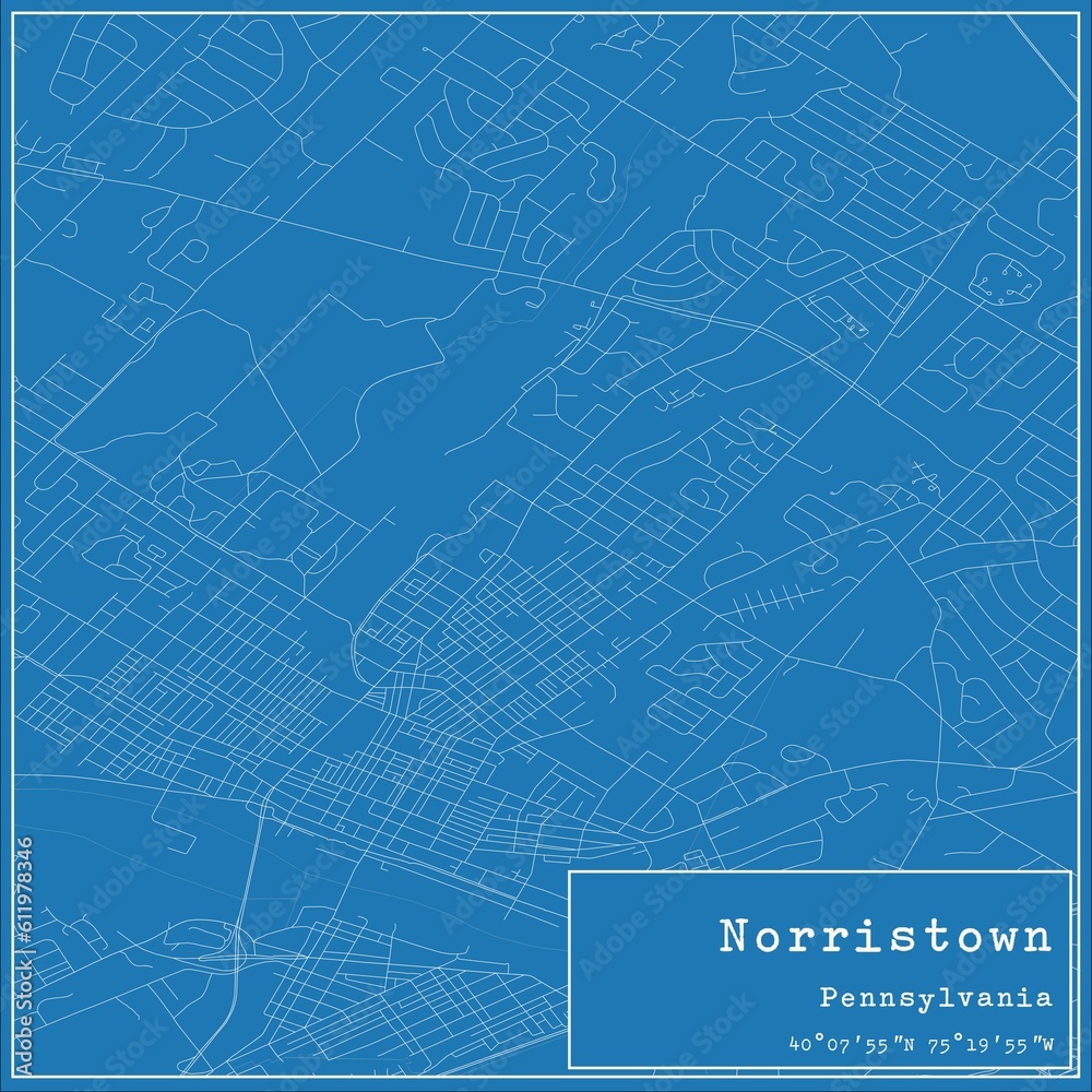 Blueprint US city map of Norristown, Pennsylvania.