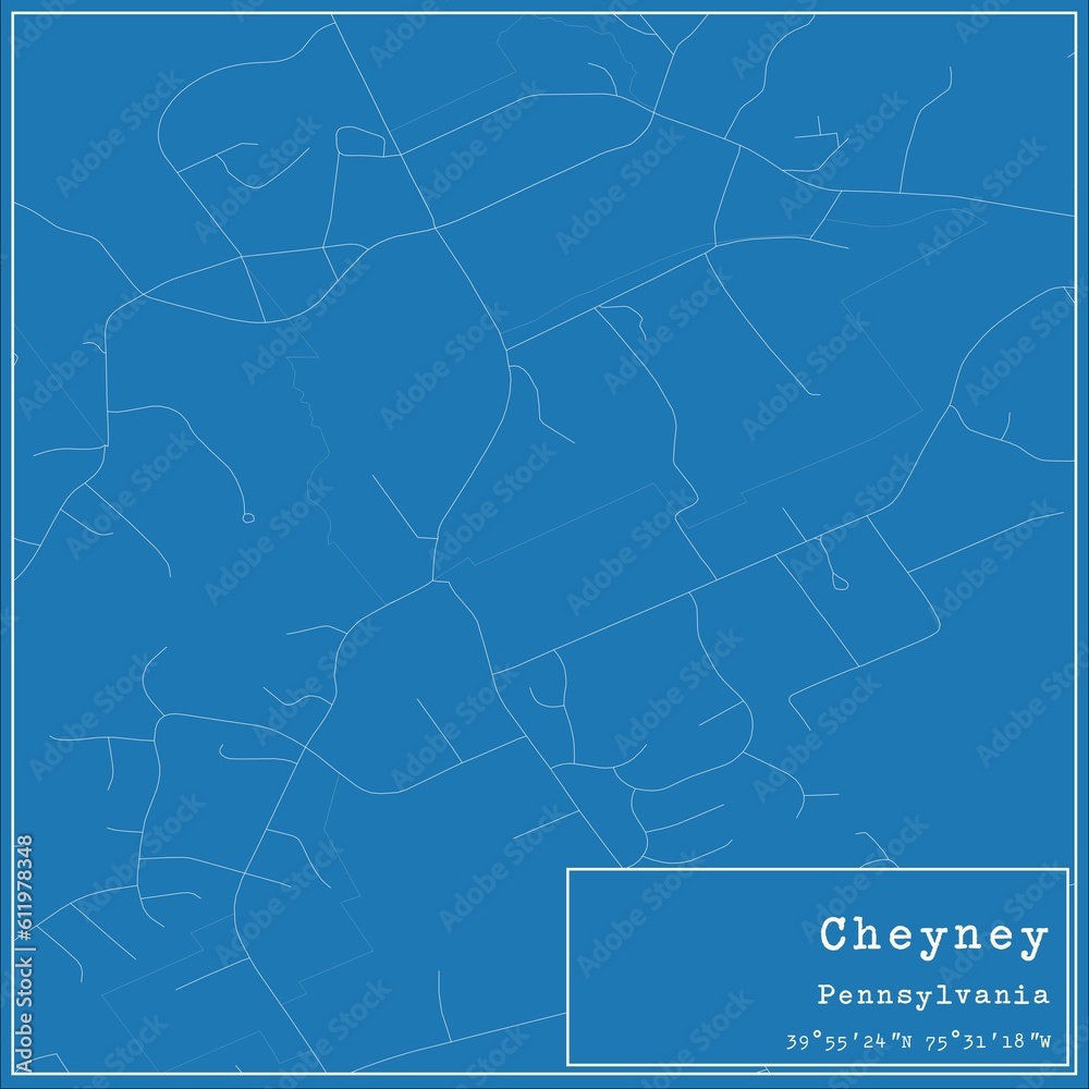 Blueprint US city map of Cheyney, Pennsylvania.