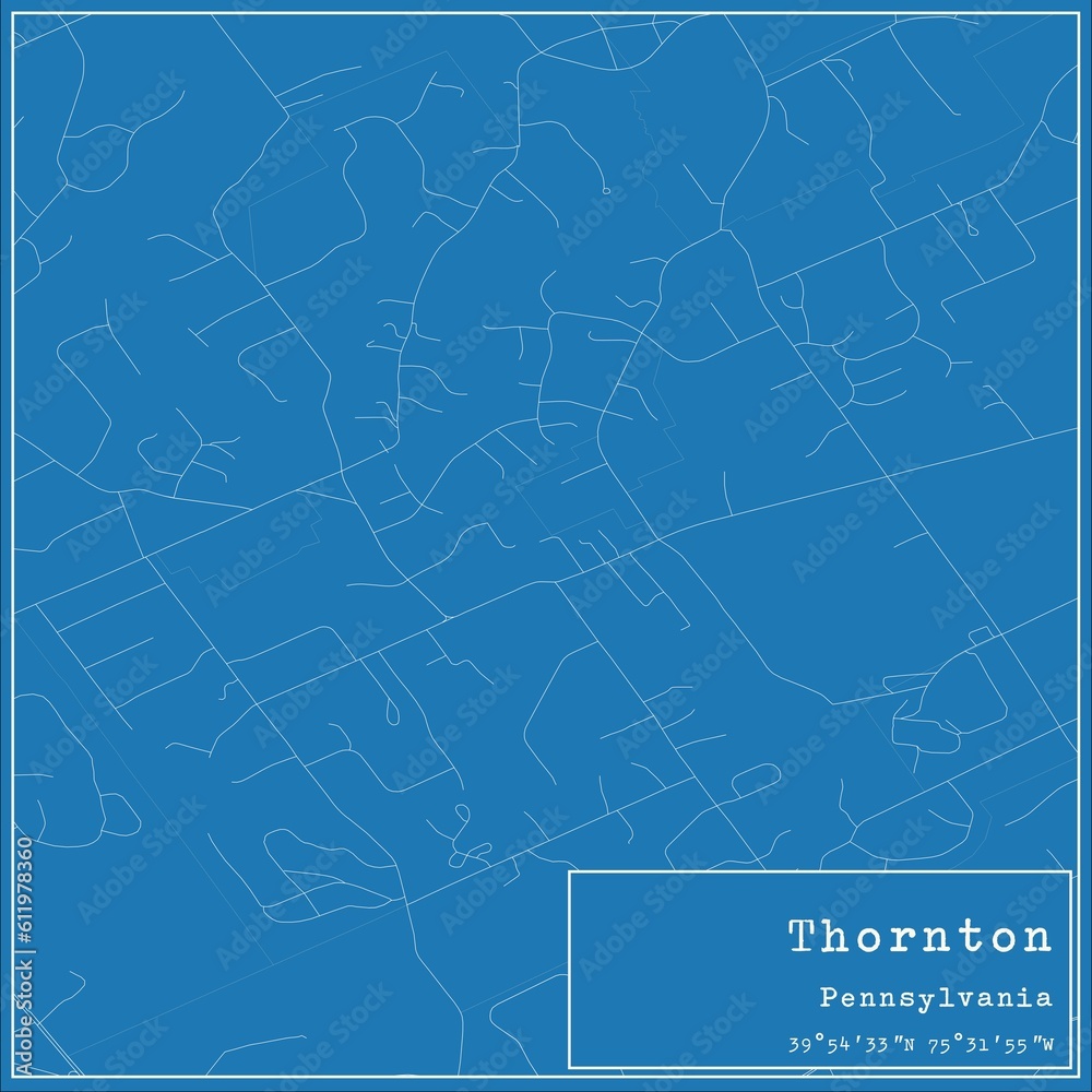 Blueprint US city map of Thornton, Pennsylvania.