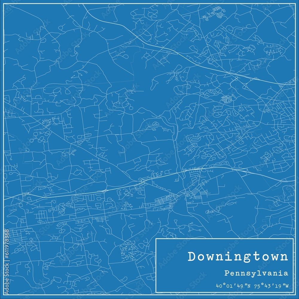Blueprint US city map of Downingtown, Pennsylvania.
