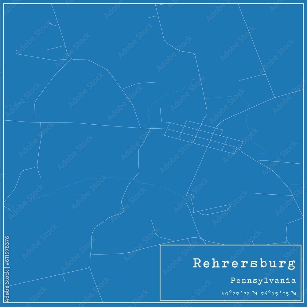 Blueprint US city map of Rehrersburg, Pennsylvania.
