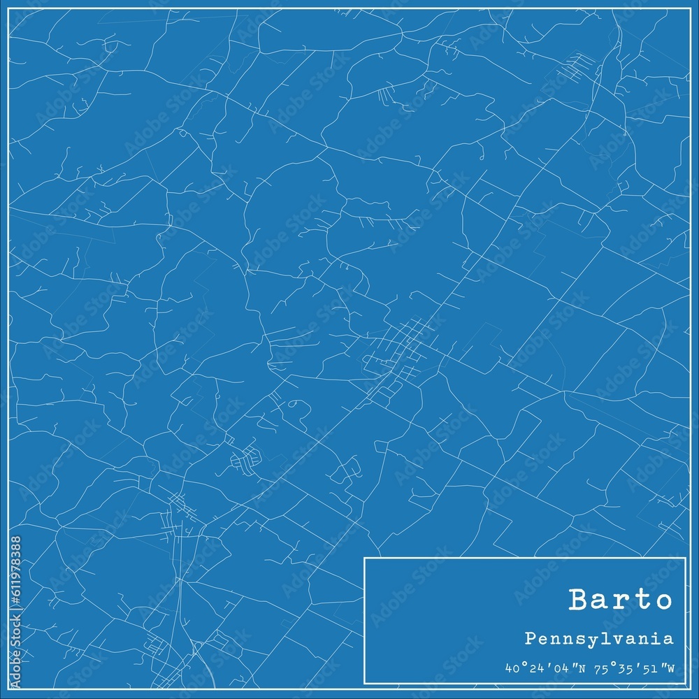 Blueprint US city map of Barto, Pennsylvania.