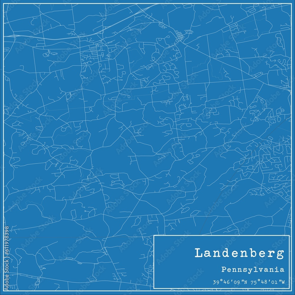 Blueprint US city map of Landenberg, Pennsylvania.