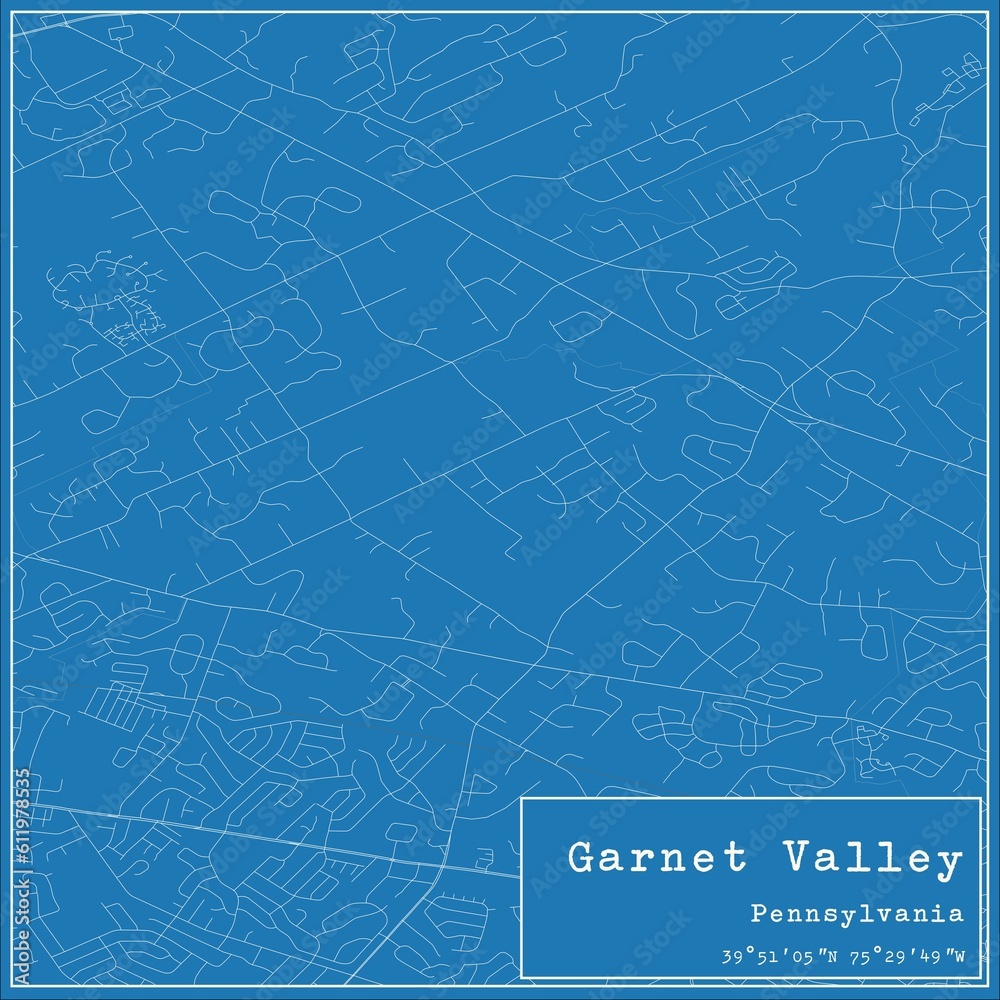 Blueprint US city map of Garnet Valley, Pennsylvania.