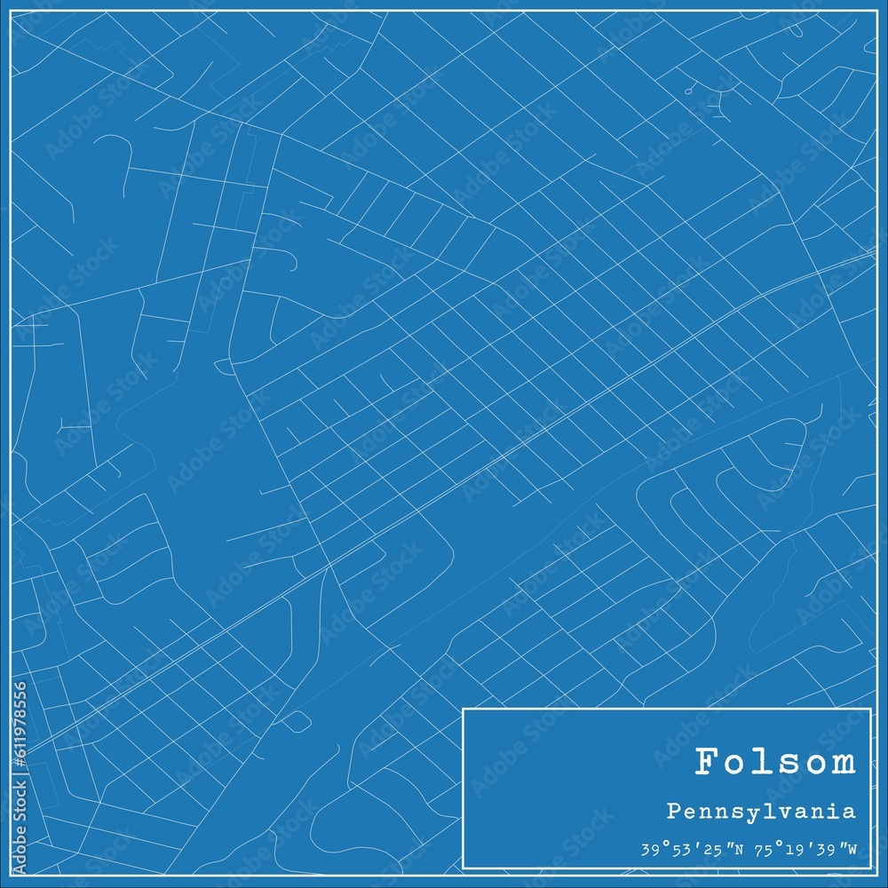Blueprint US city map of Folsom, Pennsylvania.