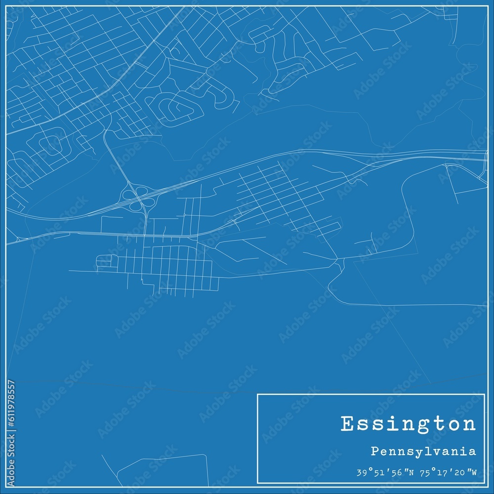 Blueprint US city map of Essington, Pennsylvania.