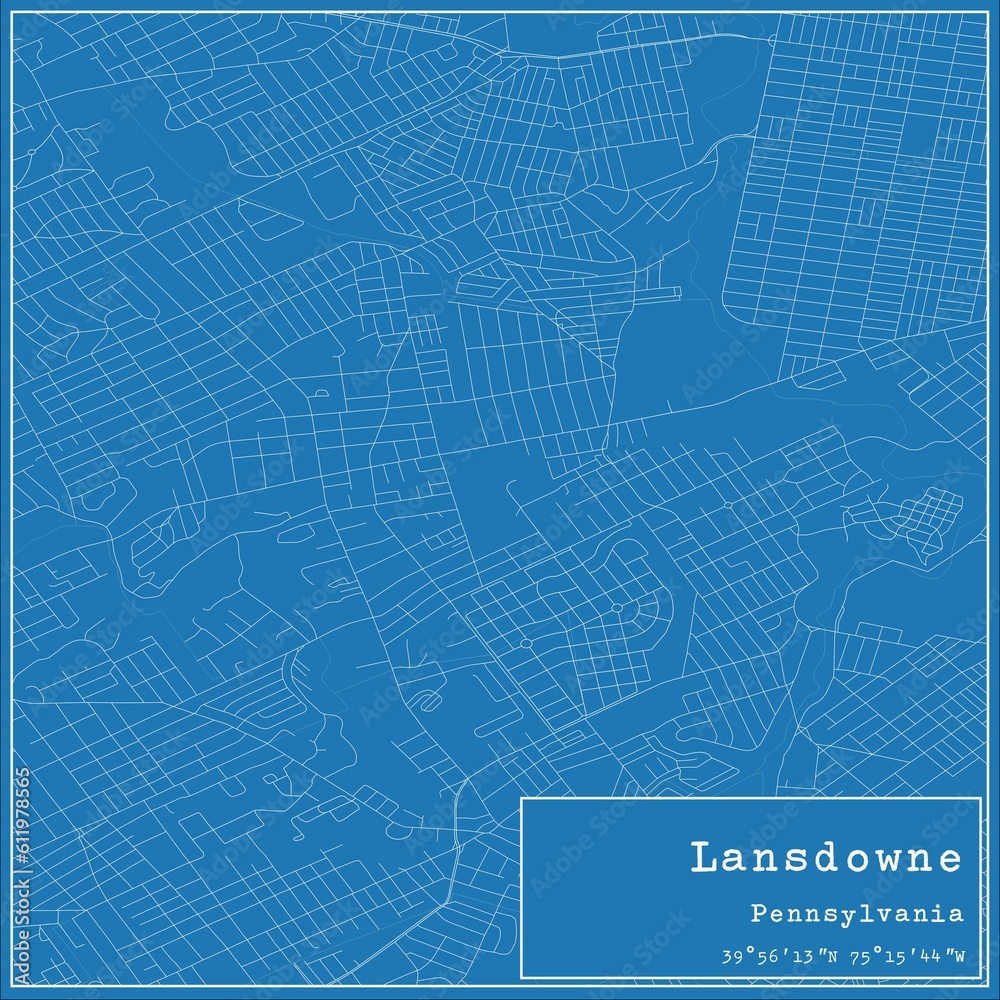 Blueprint US city map of Lansdowne, Pennsylvania.