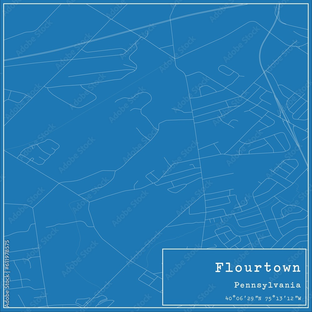 Blueprint US city map of Flourtown, Pennsylvania.