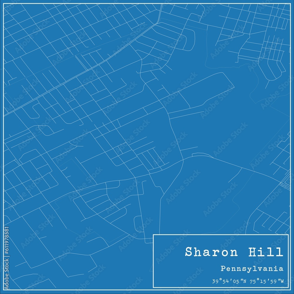 Blueprint US city map of Sharon Hill, Pennsylvania.
