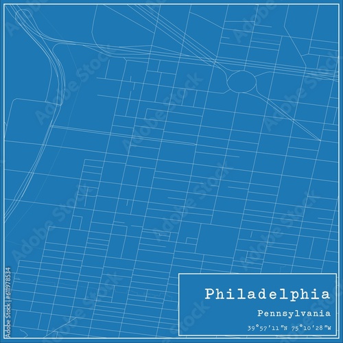 Blueprint US city map of Philadelphia, Pennsylvania. © Rezona