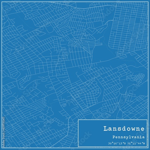 Blueprint US city map of Lansdowne, Pennsylvania. photo