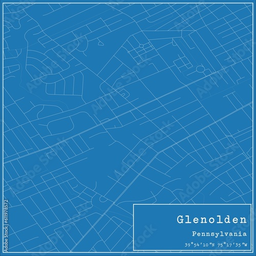 Blueprint US city map of Glenolden, Pennsylvania.